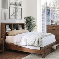 Rustic California King Storage Bed with USB Ports
