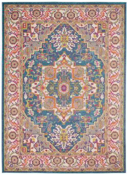 5'3" x 7'3" Teal Multicolor Rectangle Rug