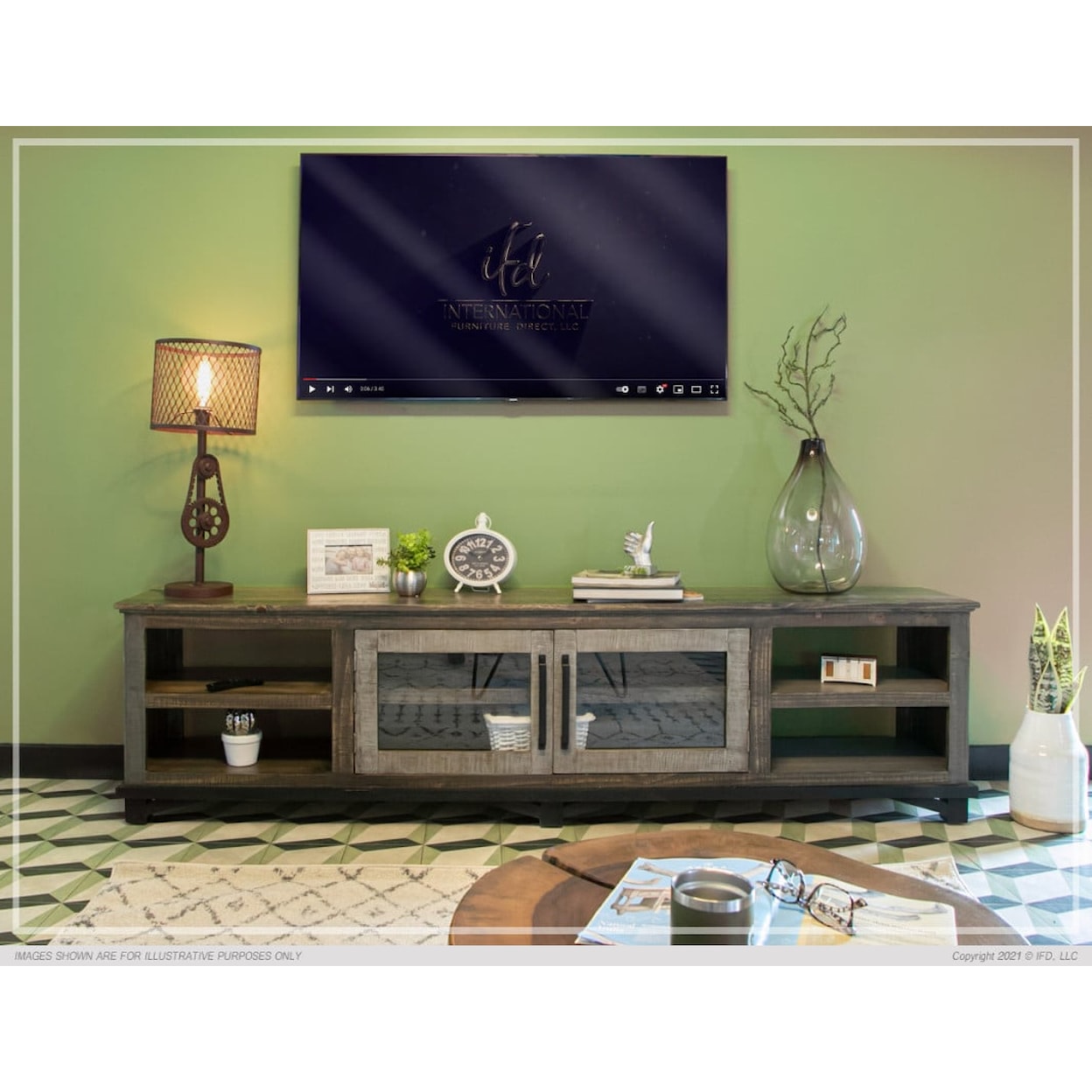 IFD International Furniture Direct Loft Brown 93-Inch TV Stand with Storage