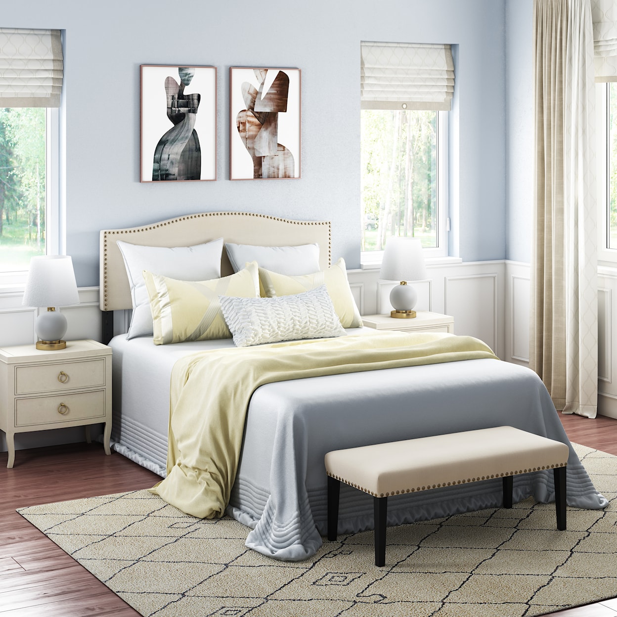 Accentrics Home Fashion Beds Queen Upholstered Headboard and Bench