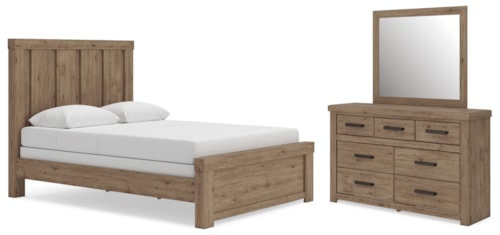 Queen Panel Bed, Dresser And Mirror