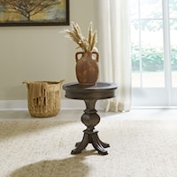Traditional Round Chairside Table with Stone Inset Top
