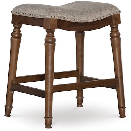 Traditional Counter Height Stool with Upholstered Seat and Nailhead Trim