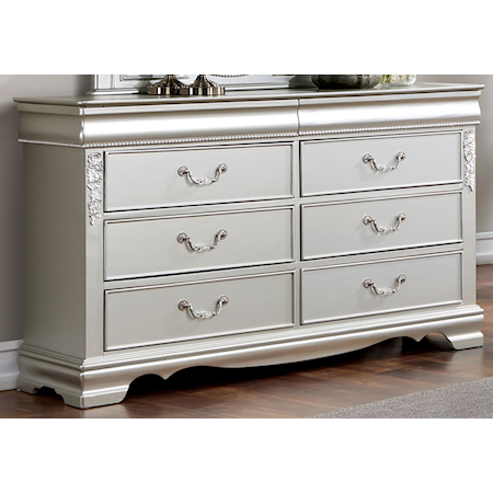 6-Drawer Dresser with Carved Wood Accents