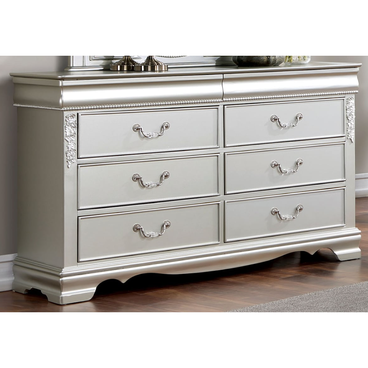 Furniture of America - FOA Alecia 6-Drawer Dresser with Carved Wood Accents
