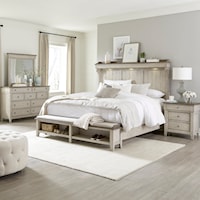 Modern Farmhouse 4-Piece King Mantle Storage Bedroom Set with Nightstand