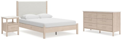 Queen Upholstered Panel Bed, Dresser And Nightstand