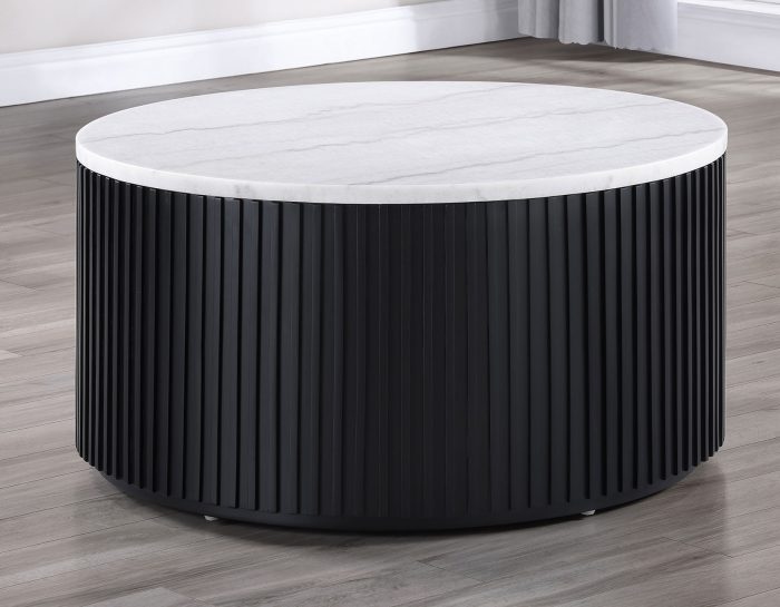 36″ Round Castered White Marble Coffee Table