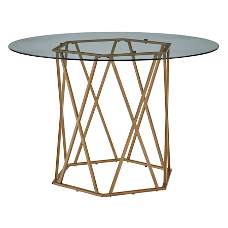 Goldtone Metal Dining Table with Round Glass Top