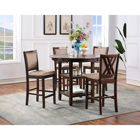 Transitional 5-Piece Counter Height Dining Set with 42" Round Table