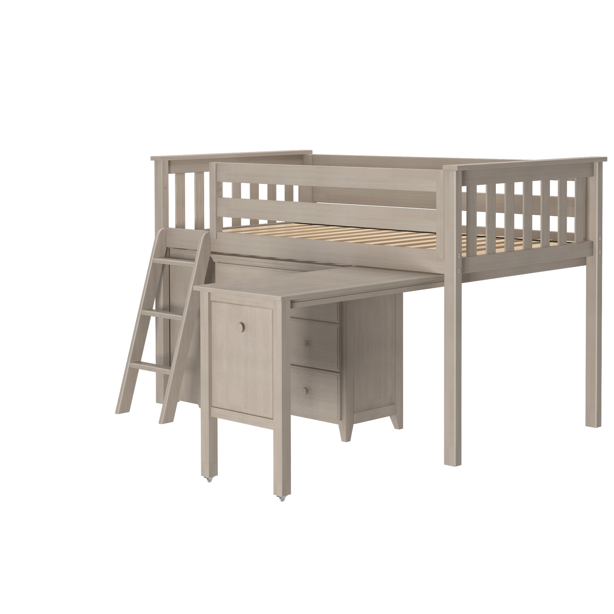 Twin Low Loft Bed w/Pull out Desk in Stone