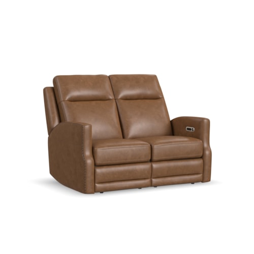 Transitional Power Reclining Loveseat with Power Headrest and Lumbar