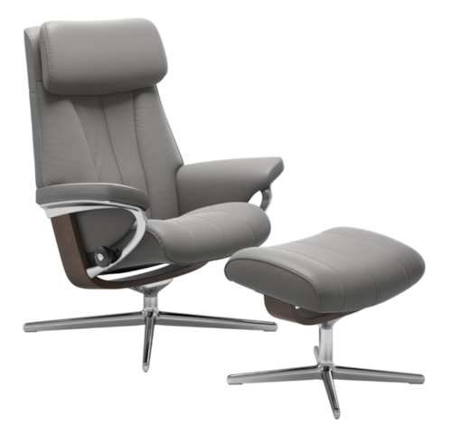 Contemporary Medium Reclining Chair & Ottoman with Cross Base