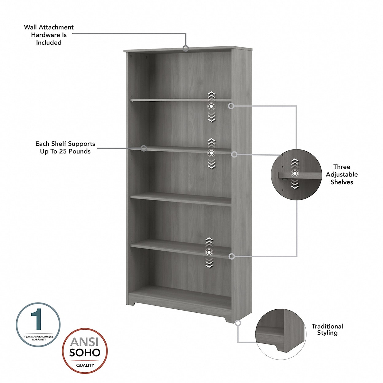 Bush Cabot 5 Shelf Bookcase