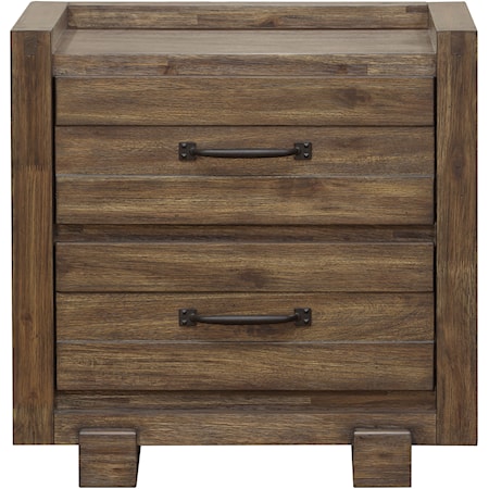 Modern Rustic 2-Drawer Nightstand with Built-In USB