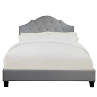 Transitional King All-In-One Scalloped Tufted Upholstered Bed in Dupree Mist