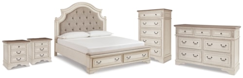 King Storage Bed, Dresser, Chest And 2 Nightstands