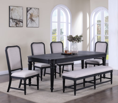 Transitional 6-Piece Dining Set with Side Chairs and Dining Bench
