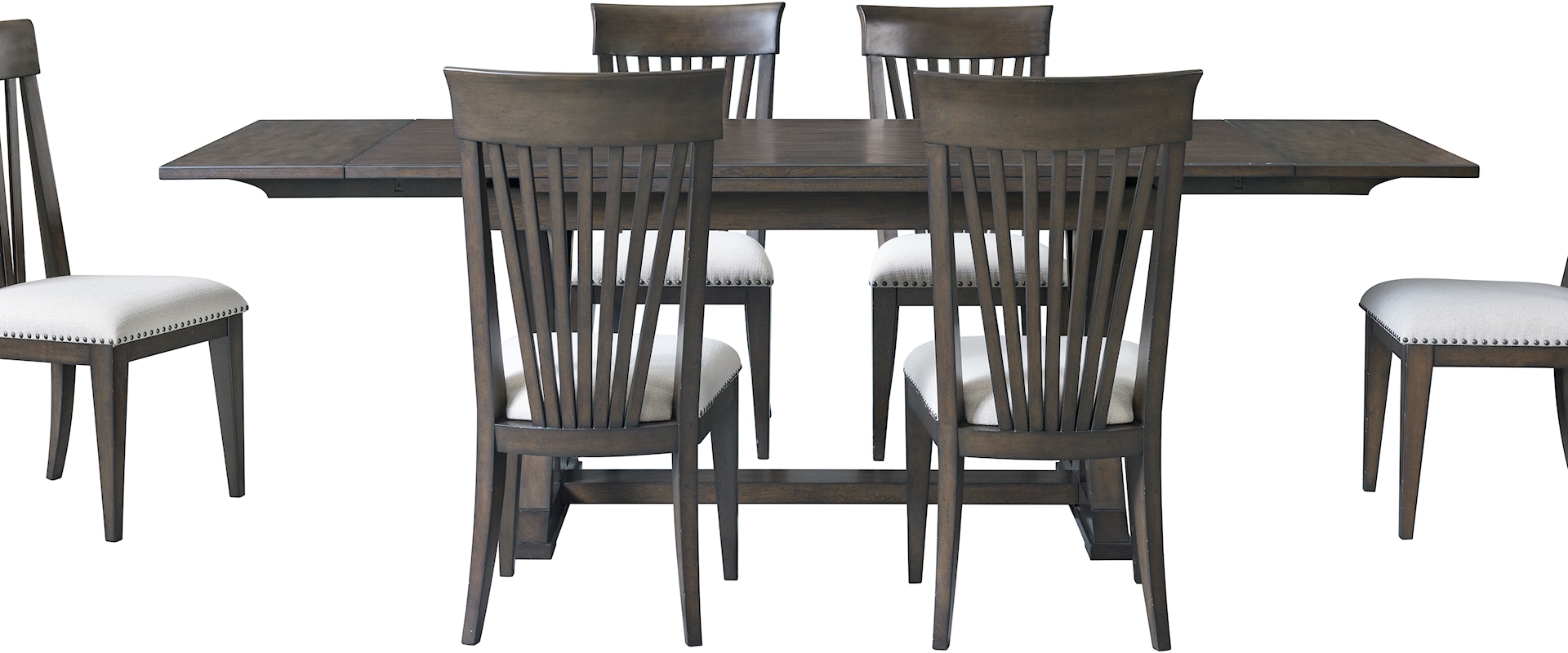 Transitional 7-Piece Dining Set with Slat Back Side Chairs