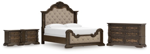 King Upholstered Bed, Dresser And 2 Nightstands