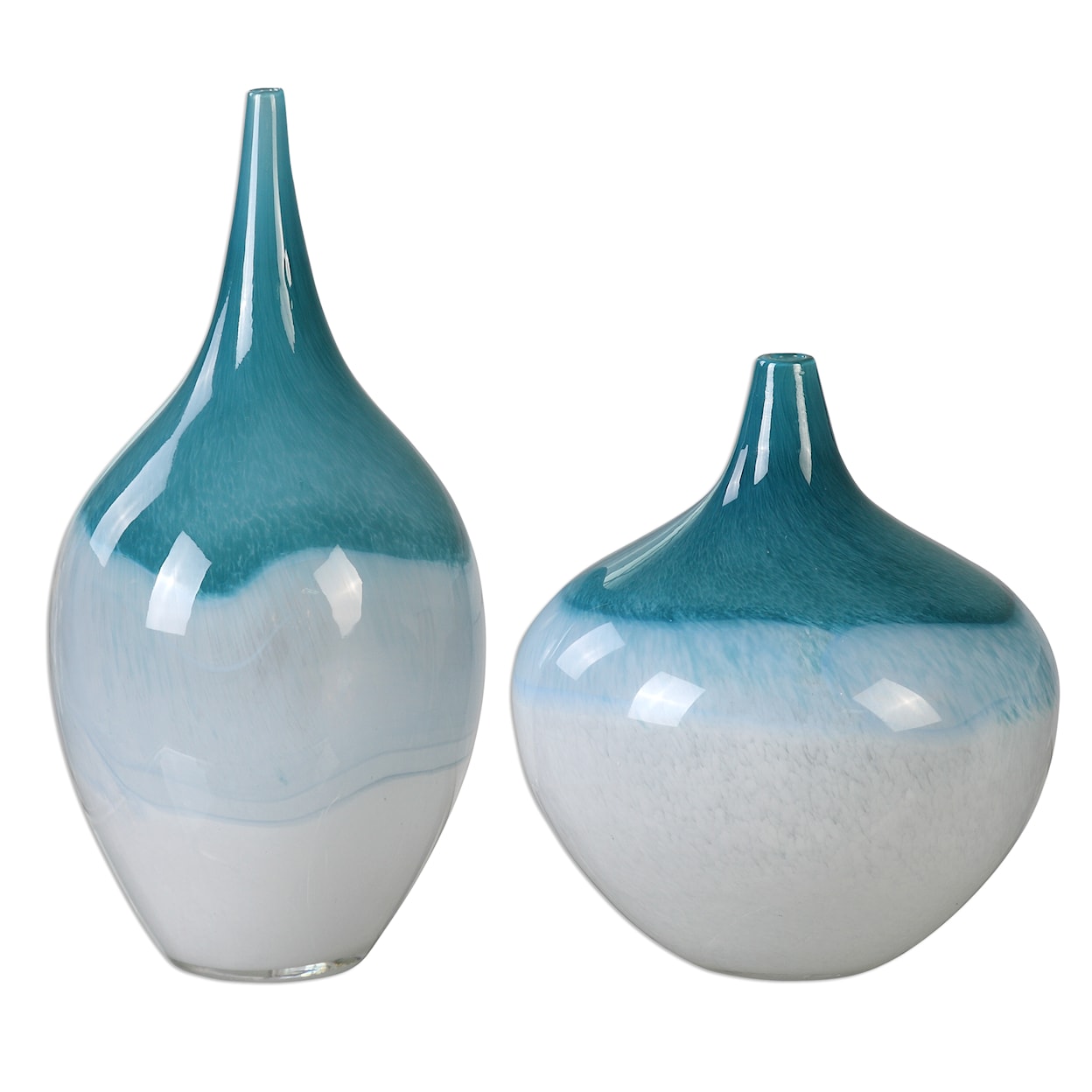 Uttermost Accessories - Vases and Urns Carla Teal White Vases, S/2