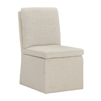 Oatmeal Fabric Dining Chair with Hidden Casters and Skirt