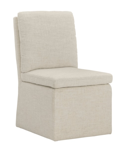 Oatmeal Fabric Dining Chair with Hidden Casters and Skirt