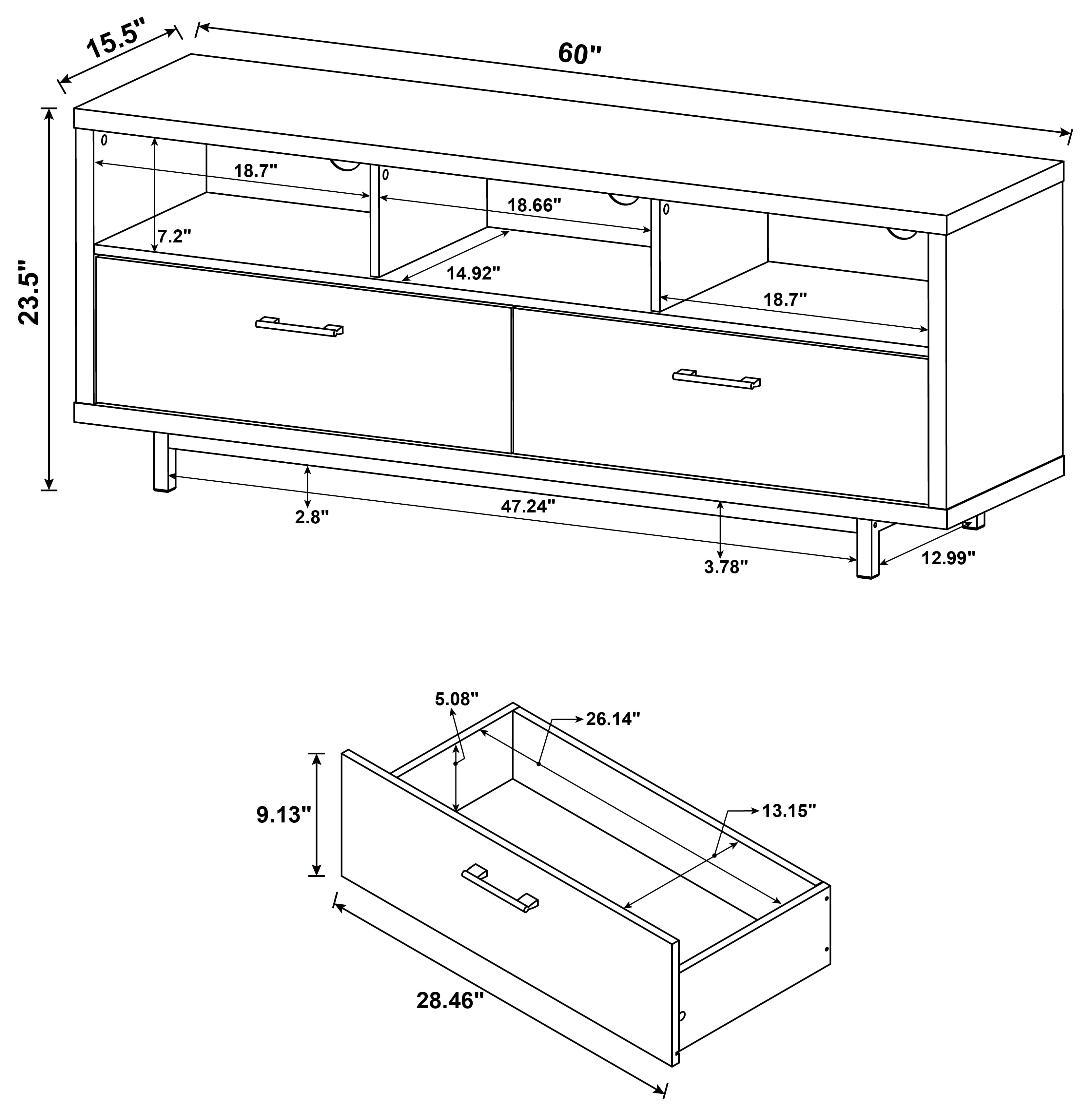 Casey 2-drawer 60" TV Stand