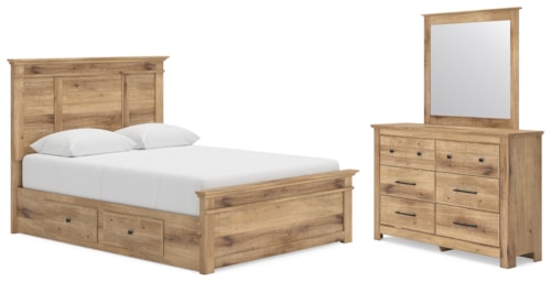 Queen Panel Bed With Storage, Dresser And Mirror