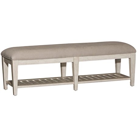 Farmhouse Upholstered Bed Bench with Lower Shelf