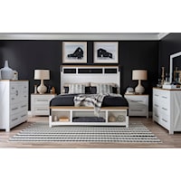 Rustic Farmhouse King Panel Bed with Footboard Storage