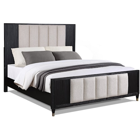 Contemporary Upholstered Bed with Channel Tufted Headboard - Queen