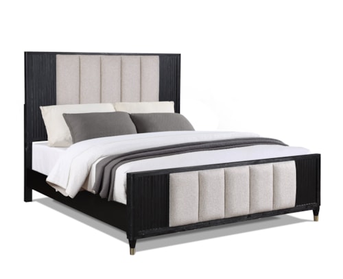 Contemporary Upholstered Bed with Channel Tufted Headboard - Queen