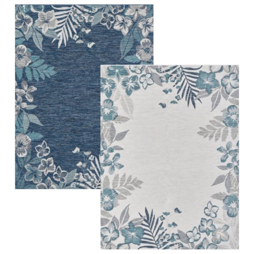 Dahlia 1404 Ivory/Blue Garden Border Machine Woven Performance Area Rug