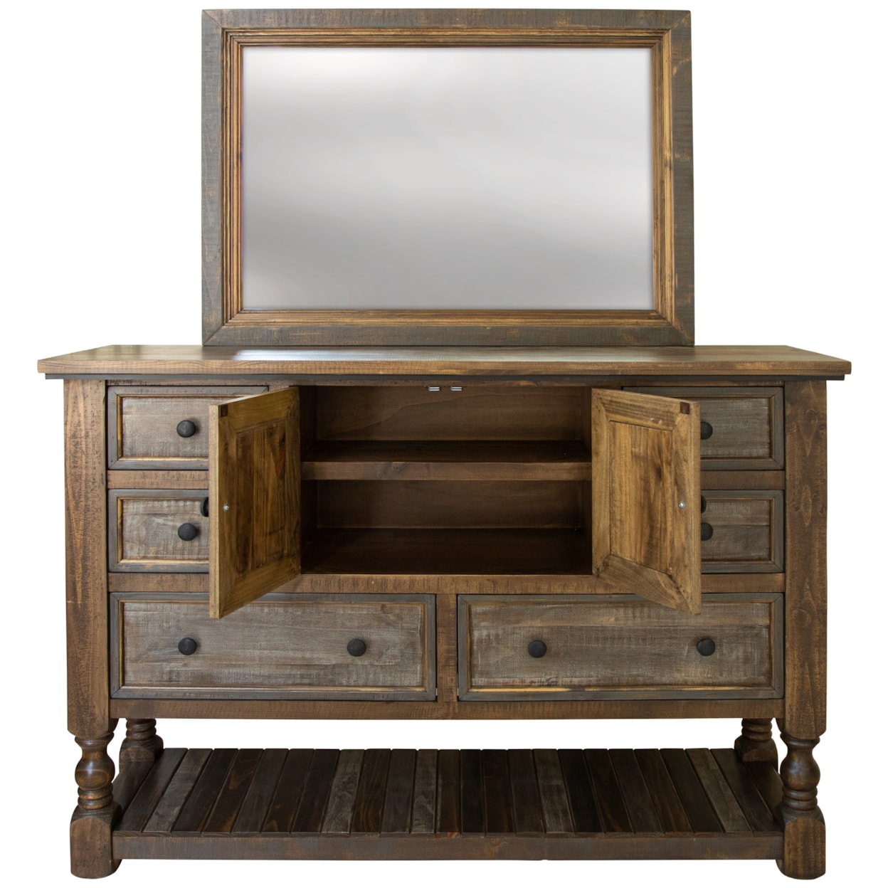 International Furniture Direct Stone Brown Dresser and Mirror