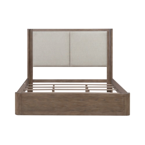 Contemporary California King Shelter Bed with Upholstered Headboard