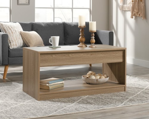 Transitional Lift-Top Coffee Table with Lower Storage Shelf