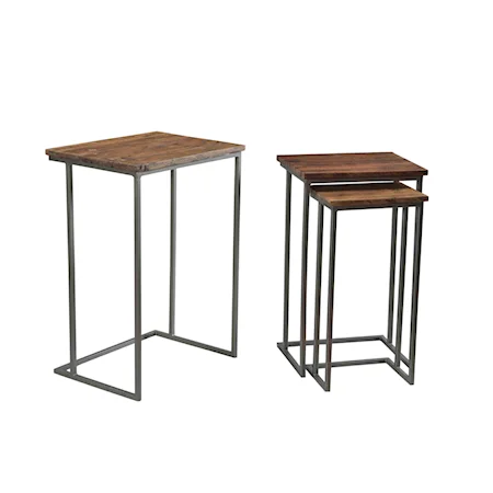 Contemporary Nesting End Table Set with Reclaimed Hardwood Tops