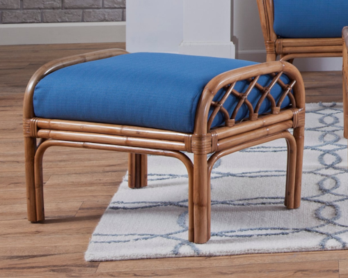 Coastal Ottoman with Exposed Rattan Frame