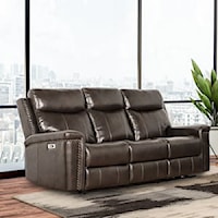 Transitional Power Dual Reclining Leather Sofa with Adjustable Headrests