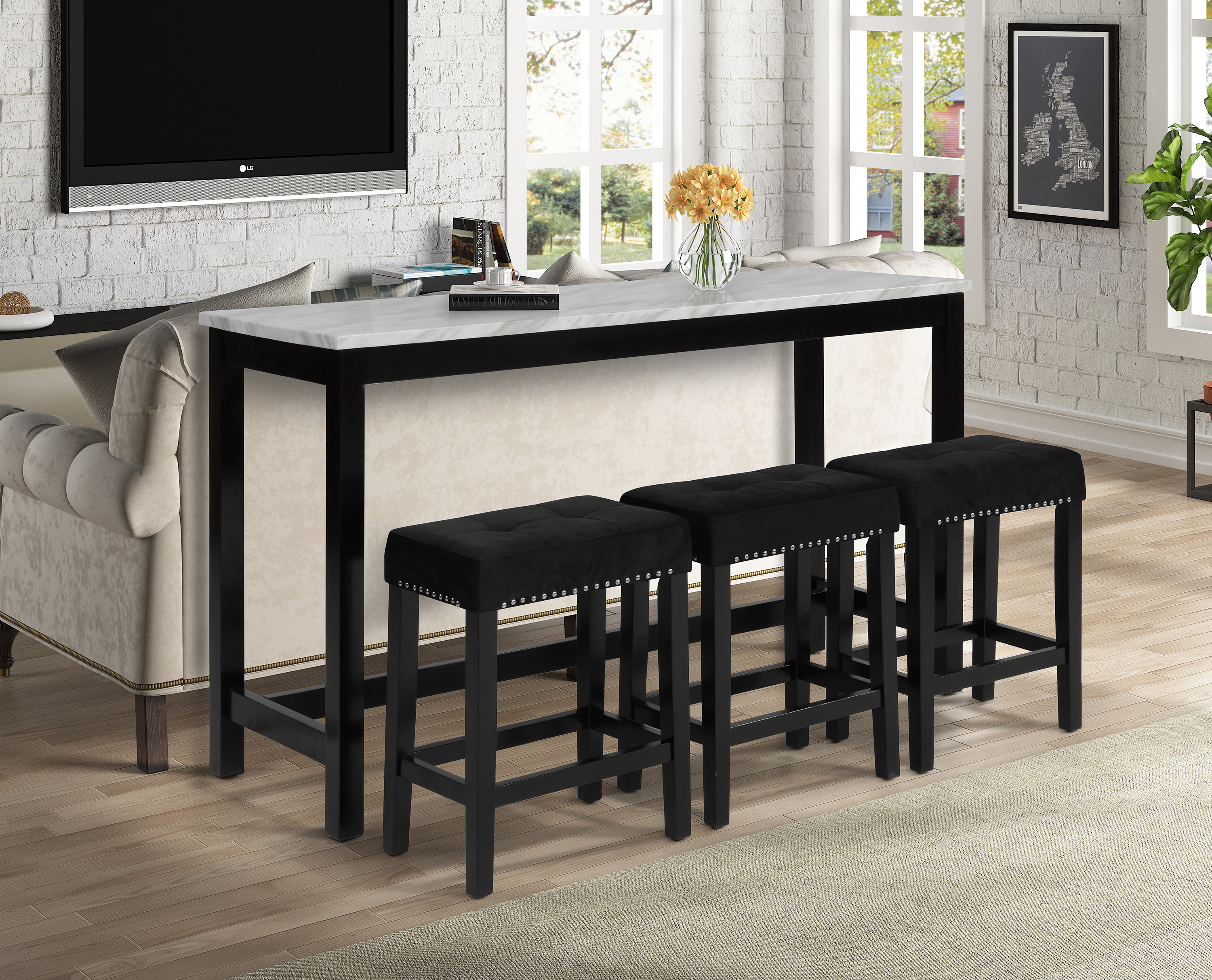 console dining table with stools