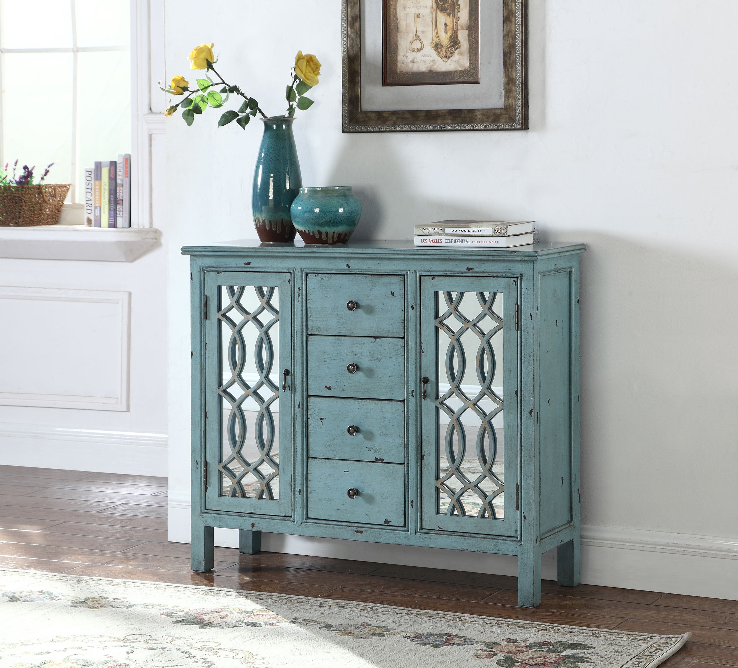 Coaster Rue 4-drawer Wood Trellis Accent Storage Cabinet