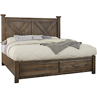 Rustic Farmhouse Queen Barndoor Bed with Storage Footboard