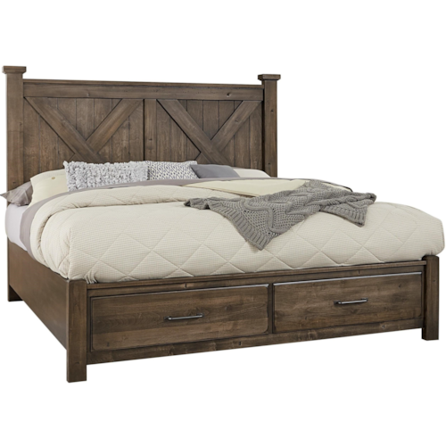 Rustic King "X" Panel Bed with Footboard Storage