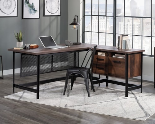 Industrial L-Shaped Computer Desk with Metal Frame