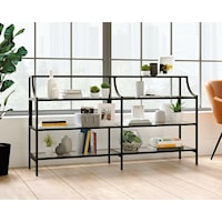 Mid-Century Modern Metal Frame Console Table with Glass Top