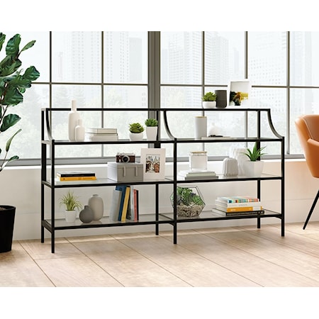 Mid-Century Modern Metal Frame Console Table with Glass Top