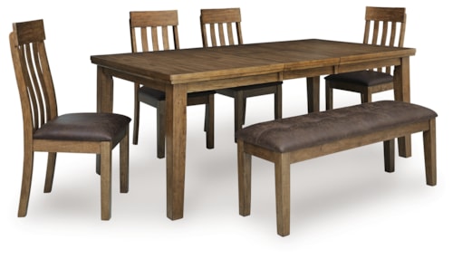Extension Dining Table, 4 Chairs And Bench