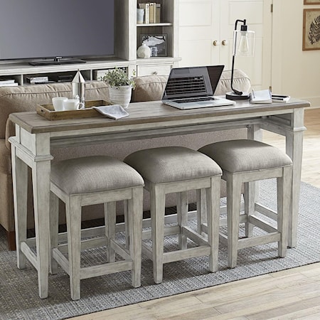 Farmhouse 4-Piece Console Bar Table Set with Charging Station