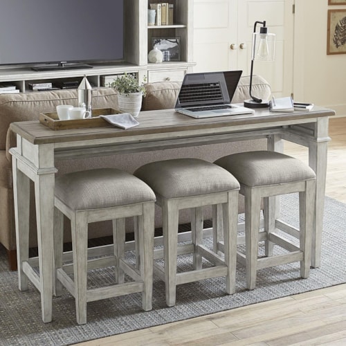Farmhouse 4-Piece Console Bar Table Set with Charging Station